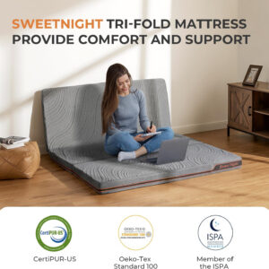 68885a1c69cf6f929b3284138cdb27da1d93bca5ad6e9e67537bd.jpg Sweetnight Tri Folding Mattress - 4-inch Single Size Foldable Mattress with a Collapsible and Washable Cover | Medium-Firm with Non-Slip Design | Suitable for RV Travel, Camping, Guest