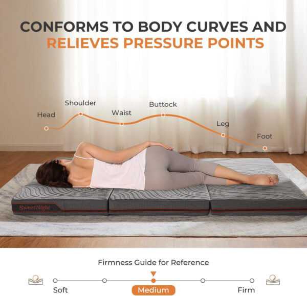 68885a1e21ec6fb62cfc90ab86bc0759738c67e263be7748b2c61.jpg Sweetnight Tri Folding Mattress - 4-inch Single Size Foldable Mattress with a Collapsible and Washable Cover | Medium-Firm with Non-Slip Design | Suitable for RV Travel, Camping, Guest