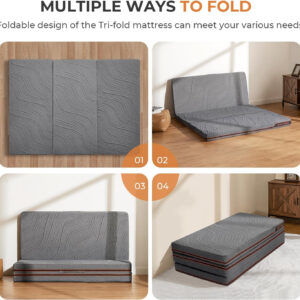 68885a216df8af9997ca89e869e692fb08d34d6bdbe2d8056a8b4.jpg Sweetnight Tri Folding Mattress - 4-inch Single Size Foldable Mattress with a Collapsible and Washable Cover | Medium-Firm with Non-Slip Design | Suitable for RV Travel, Camping, Guest