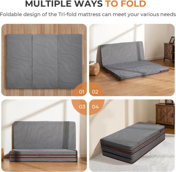 68885a216df8af9997ca89e869e692fb08d34d6bdbe2d8056a8b4.jpg Sweetnight Tri Folding Mattress - 4-inch Single Size Foldable Mattress with a Collapsible and Washable Cover | Medium-Firm with Non-Slip Design | Suitable for RV Travel, Camping, Guest