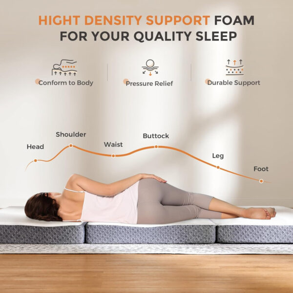 68885a27bb6a8267ba2b6824ba61dfd298f6f96a5872f095b7cb5.jpg Sweetnight Tri Folding Mattress - 4-inch Single Size Foldable Mattress with a Collapsible and Washable Cover | Medium-Firm with Non-Slip Design | Suitable for RV Travel, Camping, Guest