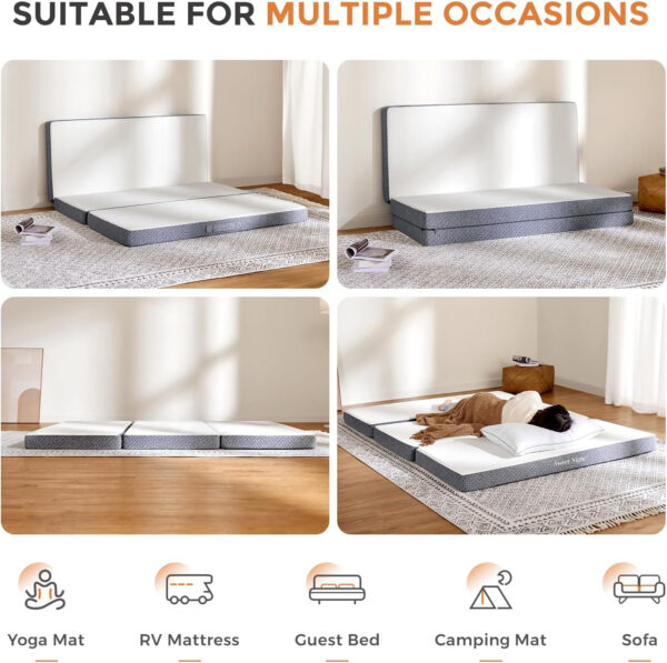 68885a2ec812ff2f63f63d241701019fc181e702be51df2319aa4.jpg Sweetnight Tri Folding Mattress - 4-inch Single Size Foldable Mattress with a Collapsible and Washable Cover | Medium-Firm with Non-Slip Design | Suitable for RV Travel, Camping, Guest