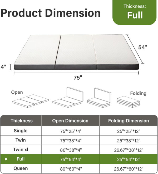 Folding Mattress 3in TwinXL Memory Foam Tri-Folding Mattress with Washable Cover Foldable Floor Mat for Guest Bed, Camping, Yoga, RV Travel, White