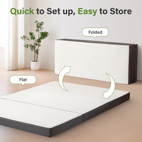 Folding Mattress 3in TwinXL Memory Foam Tri-Folding Mattress with Washable Cover Foldable Floor Mat for Guest Bed, Camping, Yoga, RV Travel, White