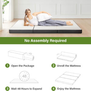 Folding Mattress 3in TwinXL Memory Foam Tri-Folding Mattress with Washable Cover Foldable Floor Mat for Guest Bed, Camping, Yoga, RV Travel, White