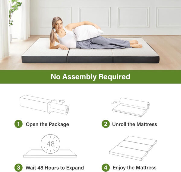 Folding Mattress 3in TwinXL Memory Foam Tri-Folding Mattress with Washable Cover Foldable Floor Mat for Guest Bed, Camping, Yoga, RV Travel, White