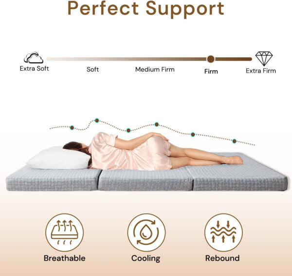 Folding Mattress 3in TwinXL Memory Foam Tri-Folding Mattress with Washable Cover Foldable Floor Mat for Guest Bed, Camping, Yoga, RV Travel, White