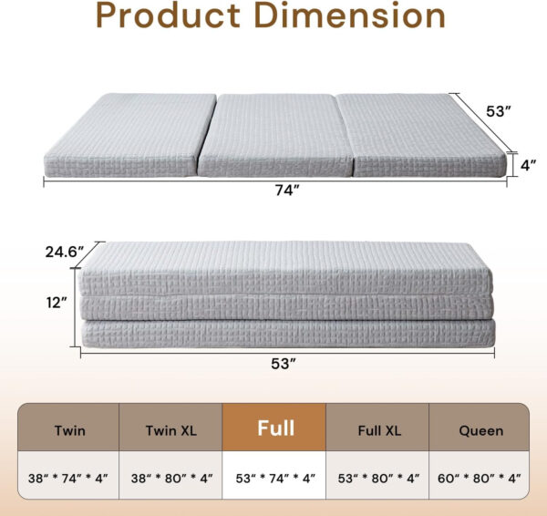 Folding Mattress 3in TwinXL Memory Foam Tri-Folding Mattress with Washable Cover Foldable Floor Mat for Guest Bed, Camping, Yoga, RV Travel, White