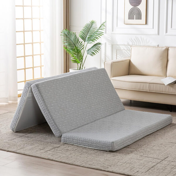 Folding Mattress 3in TwinXL Memory Foam Tri-Folding Mattress with Washable Cover Foldable Floor Mat for Guest Bed, Camping, Yoga, RV Travel, White
