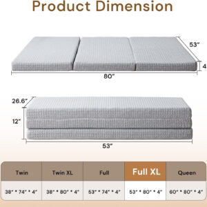 Folding Mattress 3in TwinXL Memory Foam Tri-Folding Mattress with Washable Cover Foldable Floor Mat for Guest Bed, Camping, Yoga, RV Travel, White