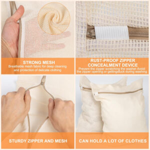 68885c2f5c8d19ea78a9f758201cbd4bca2200284165737d76d2d.jpg 4 Piece Small, Durable Organic Cotton Mesh Laundry Bag with Strong Zipper and Breathable Mesh, Delicate Laundry Bag for Underwear, Clothes, Pants and Socks