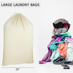 COTTON CRAFT Extra Large Laundry Bags -4 Pack Heavy Duty Durable Cotton Canvas Drawstring Closure Washable Laundry Bag - Back to School Travel College Dorm Basket Liner Clothes Organizer - XL 28 x 36