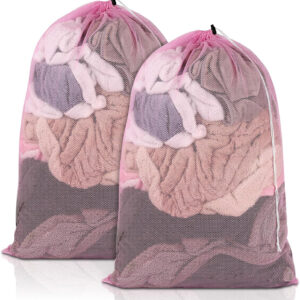 2 Pack Mesh Laundry Bags, 23 x 34 Inches Heavy Duty Mesh Laundry Bag, Large Laundry Drawstring Bag for College, Dorm, Travel, Family and Apartment Dwellers, Black