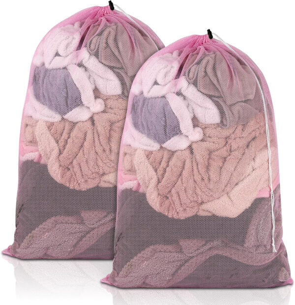 2 Pack Mesh Laundry Bags, 23 x 34 Inches Heavy Duty Mesh Laundry Bag, Large Laundry Drawstring Bag for College, Dorm, Travel, Family and Apartment Dwellers, Black
