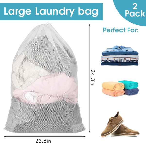 2 Pack Mesh Laundry Bags, 23 x 34 Inches Heavy Duty Mesh Laundry Bag, Large Laundry Drawstring Bag for College, Dorm, Travel, Family and Apartment Dwellers, Black