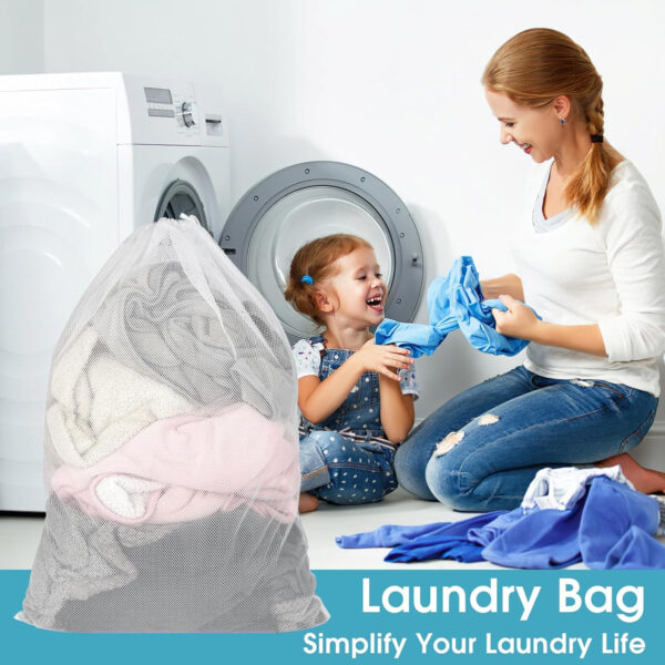 2 Pack Mesh Laundry Bags, 23 x 34 Inches Heavy Duty Mesh Laundry Bag, Large Laundry Drawstring Bag for College, Dorm, Travel, Family and Apartment Dwellers, Black