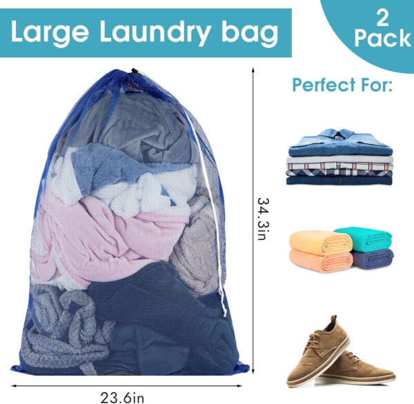 2 Pack Mesh Laundry Bags, 23 x 34 Inches Heavy Duty Mesh Laundry Bag, Large Laundry Drawstring Bag for College, Dorm, Travel, Family and Apartment Dwellers, Black