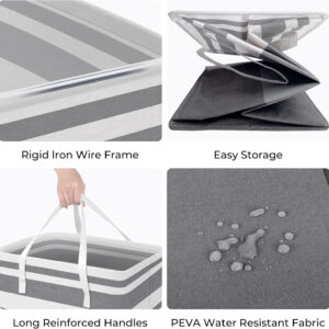 68885dfbdd2aaefcc8fdec4b47e3b2484d39746db8fa6f3e89246.jpg HomeHacks 2 Pack Large Laundry Baskets, Waterproof, Freestanding Laundry Hampers, Collapsible Clothes Hamper with Reinforced Handles in Laundry Room, College Dorm, Bathroom, Bedroom (Grey, 75Lx2)