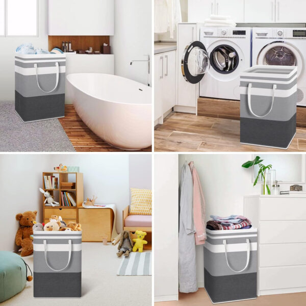 68885e01000a2f6aec7b93200067813530a0d887ad836875eca1c.jpg HomeHacks 2 Pack Large Laundry Baskets, Waterproof, Freestanding Laundry Hampers, Collapsible Clothes Hamper with Reinforced Handles in Laundry Room, College Dorm, Bathroom, Bedroom (Grey, 75Lx2)