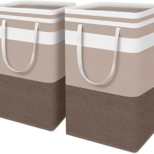 68885e0ec831fd7a7ddcd41b738fa59d1214aaa2d3ef4f956375c.jpg HomeHacks 2 Pack Large Laundry Baskets, Waterproof, Freestanding Laundry Hampers, Collapsible Clothes Hamper with Reinforced Handles in Laundry Room, College Dorm, Bathroom, Bedroom (Grey, 75Lx2)