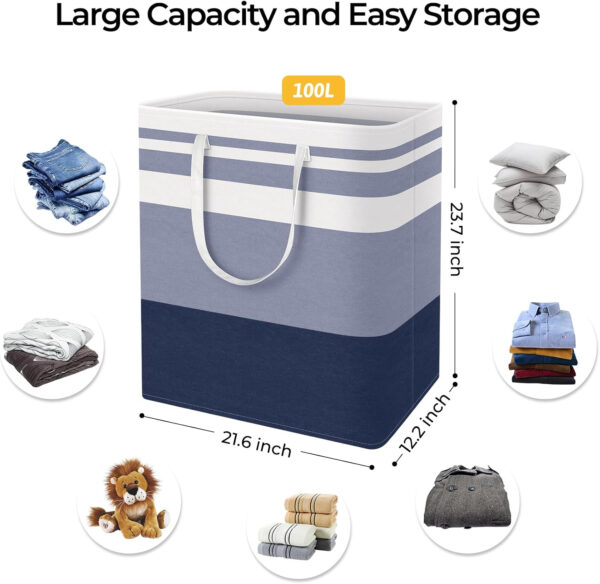 68885e4ae6523878d94fcb4506e6dda37911289d027e5cd6d471b.jpg HomeHacks 2 Pack Large Laundry Baskets, Waterproof, Freestanding Laundry Hampers, Collapsible Clothes Hamper with Reinforced Handles in Laundry Room, College Dorm, Bathroom, Bedroom (Grey, 75Lx2)