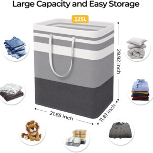 68885e965d35f93982db62a0d06550b707302e952852a348f1fec.jpg HomeHacks 2 Pack Large Laundry Baskets, Waterproof, Freestanding Laundry Hampers, Collapsible Clothes Hamper with Reinforced Handles in Laundry Room, College Dorm, Bathroom, Bedroom (Grey, 75Lx2)