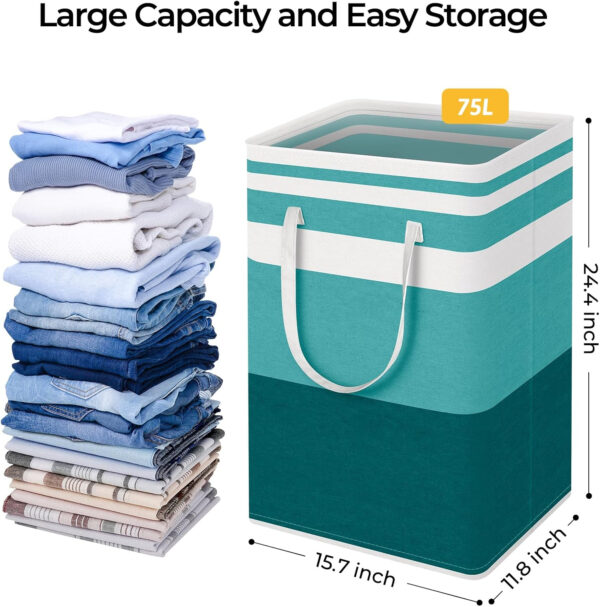 68885e9e45053f4cdf656656fe4fed21e10c5f22f35b55e338c9f.jpg HomeHacks 2 Pack Large Laundry Baskets, Waterproof, Freestanding Laundry Hampers, Collapsible Clothes Hamper with Reinforced Handles in Laundry Room, College Dorm, Bathroom, Bedroom (Grey, 75Lx2)