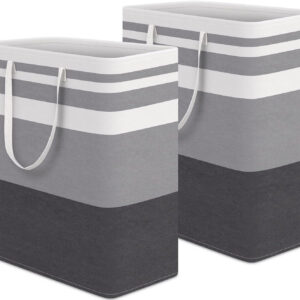 68885ea3b4629f78594051bdc050508e6e2bbe33a990a8f6d2eac.jpg HomeHacks 2 Pack Large Laundry Baskets, Waterproof, Freestanding Laundry Hampers, Collapsible Clothes Hamper with Reinforced Handles in Laundry Room, College Dorm, Bathroom, Bedroom (Grey, 75Lx2)