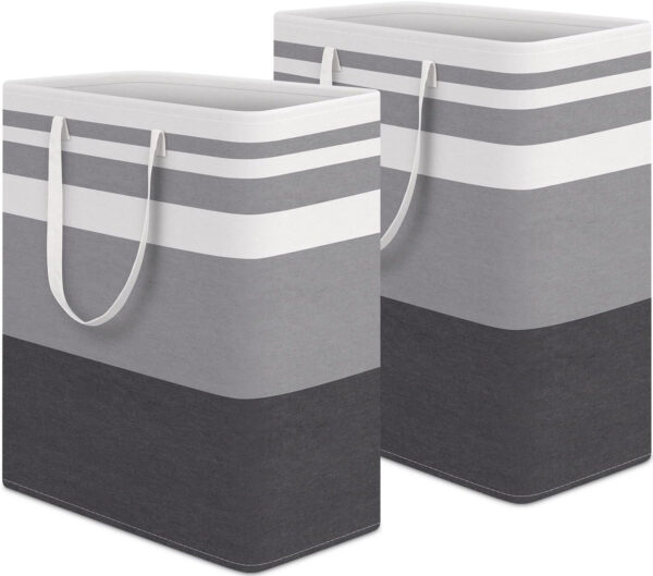 68885ea3b4629f78594051bdc050508e6e2bbe33a990a8f6d2eac.jpg HomeHacks 2 Pack Large Laundry Baskets, Waterproof, Freestanding Laundry Hampers, Collapsible Clothes Hamper with Reinforced Handles in Laundry Room, College Dorm, Bathroom, Bedroom (Grey, 75Lx2)