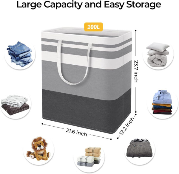 68885ea55dd653a84b06fc7d6880be21b2277950ba22a3990f19e.jpg HomeHacks 2 Pack Large Laundry Baskets, Waterproof, Freestanding Laundry Hampers, Collapsible Clothes Hamper with Reinforced Handles in Laundry Room, College Dorm, Bathroom, Bedroom (Grey, 75Lx2)