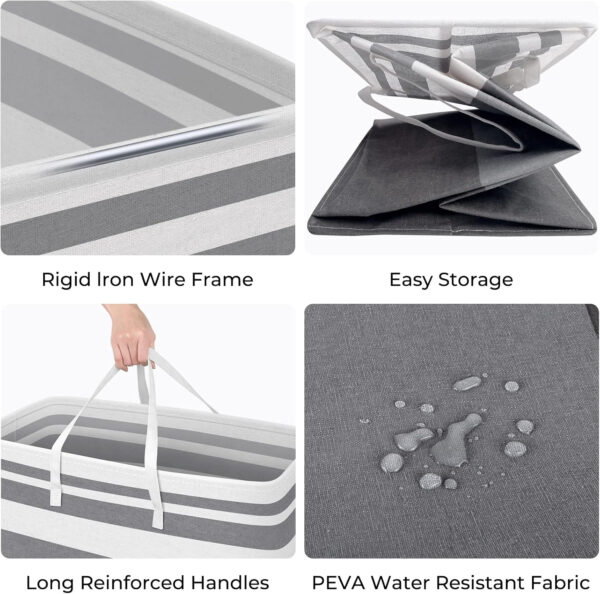 68885ea724ee012c9328ab67815ed90e635919711ed65f9dac322.jpg HomeHacks 2 Pack Large Laundry Baskets, Waterproof, Freestanding Laundry Hampers, Collapsible Clothes Hamper with Reinforced Handles in Laundry Room, College Dorm, Bathroom, Bedroom (Grey, 75Lx2)