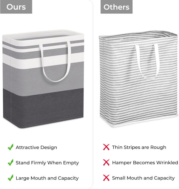 68885ea8e4ef7e3612a48f7958124807025d252cf61777f165247.jpg HomeHacks 2 Pack Large Laundry Baskets, Waterproof, Freestanding Laundry Hampers, Collapsible Clothes Hamper with Reinforced Handles in Laundry Room, College Dorm, Bathroom, Bedroom (Grey, 75Lx2)