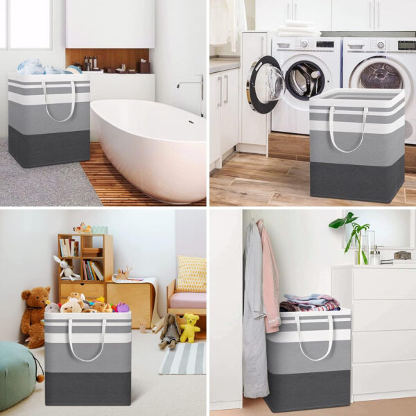 68885eac76a90fb89682ef9b283dc736645442850e9cc70aae6f9.jpg HomeHacks 2 Pack Large Laundry Baskets, Waterproof, Freestanding Laundry Hampers, Collapsible Clothes Hamper with Reinforced Handles in Laundry Room, College Dorm, Bathroom, Bedroom (Grey, 75Lx2)