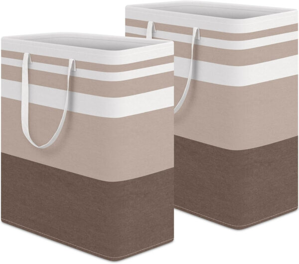 68885eb79c371a591617a67304774c2133668e0c111876e15e4ae.jpg HomeHacks 2 Pack Large Laundry Baskets, Waterproof, Freestanding Laundry Hampers, Collapsible Clothes Hamper with Reinforced Handles in Laundry Room, College Dorm, Bathroom, Bedroom (Grey, 75Lx2)