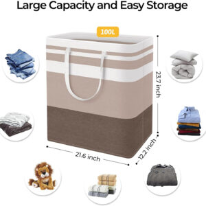 68885eb970c5ce74171650ea66cfdb063e20d5bd9a5de9779f3ac.jpg HomeHacks 2 Pack Large Laundry Baskets, Waterproof, Freestanding Laundry Hampers, Collapsible Clothes Hamper with Reinforced Handles in Laundry Room, College Dorm, Bathroom, Bedroom (Grey, 75Lx2)