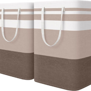 68885ec164d5fefa5162a5c6129dbe3224d515033c334ad1c2bc0.jpg HomeHacks 2 Pack Large Laundry Baskets, Waterproof, Freestanding Laundry Hampers, Collapsible Clothes Hamper with Reinforced Handles in Laundry Room, College Dorm, Bathroom, Bedroom (Grey, 75Lx2)