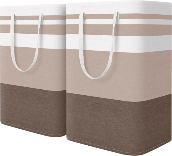 68885ec164d5fefa5162a5c6129dbe3224d515033c334ad1c2bc0.jpg HomeHacks 2 Pack Large Laundry Baskets, Waterproof, Freestanding Laundry Hampers, Collapsible Clothes Hamper with Reinforced Handles in Laundry Room, College Dorm, Bathroom, Bedroom (Grey, 75Lx2)