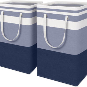 68885ec920b8cc8929579d3efe61d58c9868b0a1f8bd8a21476a0.jpg HomeHacks 2 Pack Large Laundry Baskets, Waterproof, Freestanding Laundry Hampers, Collapsible Clothes Hamper with Reinforced Handles in Laundry Room, College Dorm, Bathroom, Bedroom (Grey, 75Lx2)