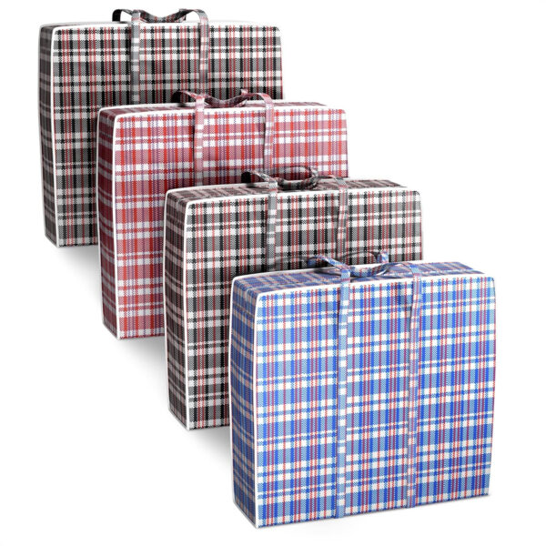 68885f4c030b6b05b964754eb1984ef515f693cf7573712bc9b20.jpg 4 Pcs Extra Large Laundry Bag With Handles – Extra Large Moving Bags With Zippers – 23.6 x 23.6 x 5.5 Inch (13 Gallons), Durable Checkered Travel Bags for Clothes, Moisture and Dirt Resistant