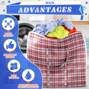 68885f51b9a15318574919b05fadb077ae2a74c4315aae5cce8bf.jpg 4 Pcs Extra Large Laundry Bag With Handles – Extra Large Moving Bags With Zippers – 23.6 x 23.6 x 5.5 Inch (13 Gallons), Durable Checkered Travel Bags for Clothes, Moisture and Dirt Resistant