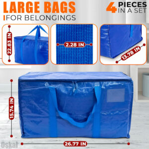 68885f5eb912fcdcc6e85e513d6dcf4d96574ca9a4356aecd86ac.jpg 4 Pcs Extra Large Laundry Bag With Handles – Extra Large Moving Bags With Zippers – 23.6 x 23.6 x 5.5 Inch (13 Gallons), Durable Checkered Travel Bags for Clothes, Moisture and Dirt Resistant
