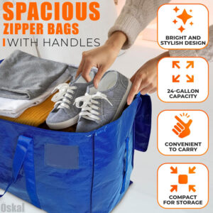 68885f62639c60360abd90e5f58e1be802adcfba3649067929c0c.jpg 4 Pcs Extra Large Laundry Bag With Handles – Extra Large Moving Bags With Zippers – 23.6 x 23.6 x 5.5 Inch (13 Gallons), Durable Checkered Travel Bags for Clothes, Moisture and Dirt Resistant
