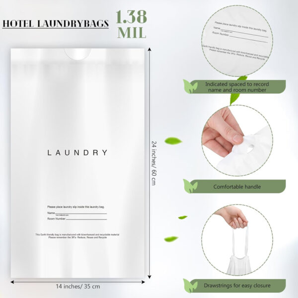 200 Pcs Hotel Laundry Bags Bulk 1.38 Mil 14" x 24" Laundry Bags Plastic with Drawstring Closure Writing Strips Patient Personal Belongings Bags Dirty Clothes Bag for Factory Travel Hospital