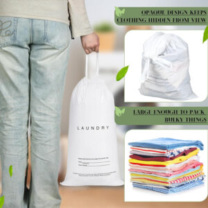 200 Pcs Hotel Laundry Bags Bulk 1.38 Mil 14" x 24" Laundry Bags Plastic with Drawstring Closure Writing Strips Patient Personal Belongings Bags Dirty Clothes Bag for Factory Travel Hospital