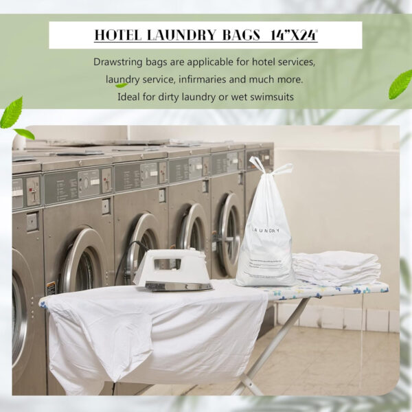 200 Pcs Hotel Laundry Bags Bulk 1.38 Mil 14" x 24" Laundry Bags Plastic with Drawstring Closure Writing Strips Patient Personal Belongings Bags Dirty Clothes Bag for Factory Travel Hospital