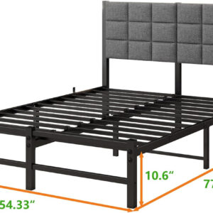 Twin Bed Frame with Headboard,Single Bed Frame Twin Size with Metal Slats Support/Metal Upholstered Platform Bed Frame No Box Spring Needed/Under Bed Storage/Easy Assembly,Noise Free,Grey