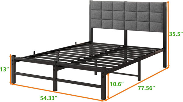 Twin Bed Frame with Headboard,Single Bed Frame Twin Size with Metal Slats Support/Metal Upholstered Platform Bed Frame No Box Spring Needed/Under Bed Storage/Easy Assembly,Noise Free,Grey