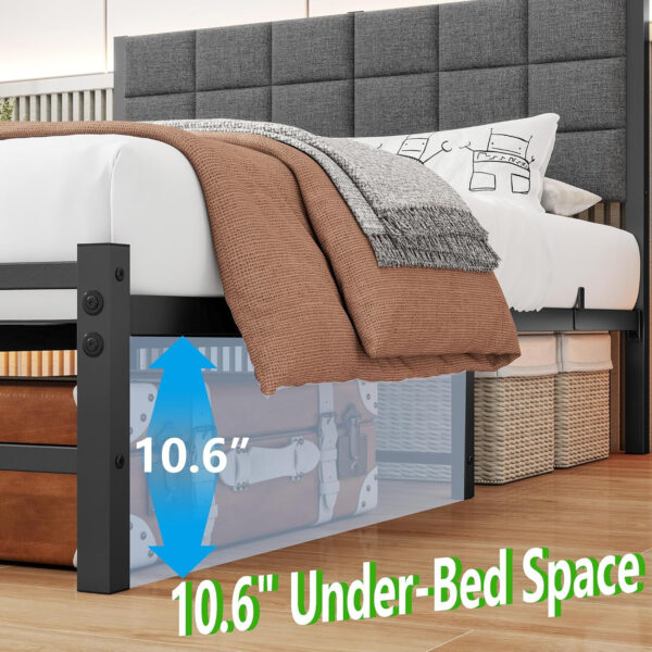 Twin Bed Frame with Headboard,Single Bed Frame Twin Size with Metal Slats Support/Metal Upholstered Platform Bed Frame No Box Spring Needed/Under Bed Storage/Easy Assembly,Noise Free,Grey
