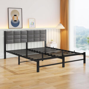 Twin Bed Frame with Headboard,Single Bed Frame Twin Size with Metal Slats Support/Metal Upholstered Platform Bed Frame No Box Spring Needed/Under Bed Storage/Easy Assembly,Noise Free,Grey