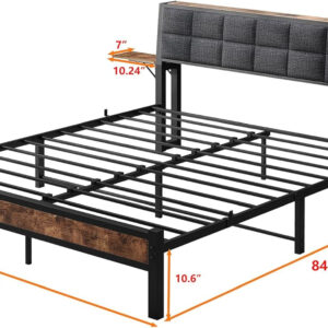 Twin Bed Frame with Storage Headboard,Upholstered Platform Bed Frame Twin with Charging Station and Bedside Shelf,Heavy Duty Metal Slats,Under Bed Storage,No Box Spring Needed,Noise Free,Grey